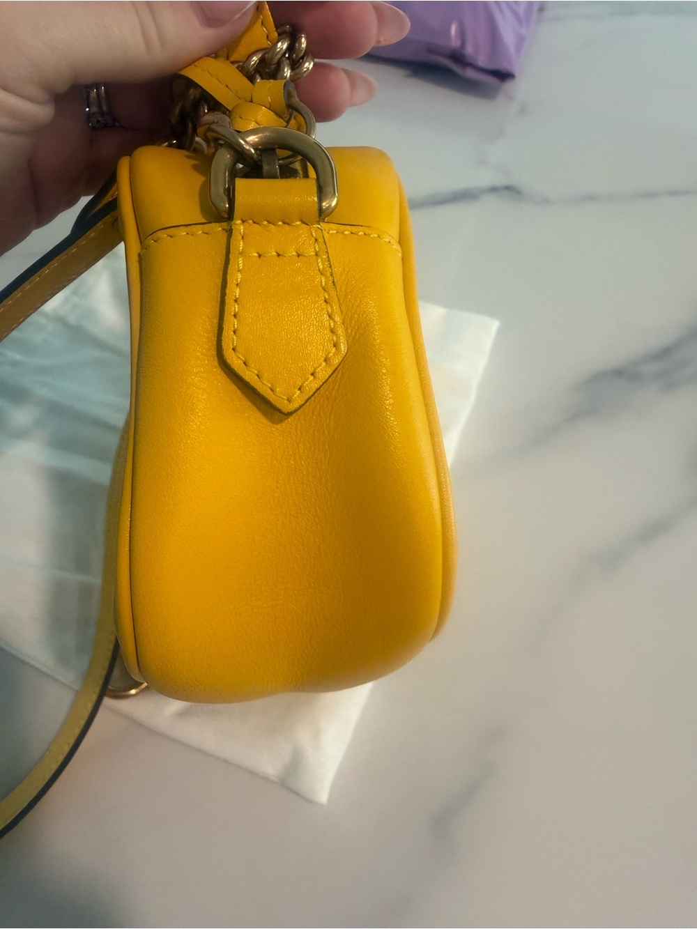 Gucci Marmont Small Camera Bag – Yellow Matelassé Leather Crossbody - Picture 9 of 11